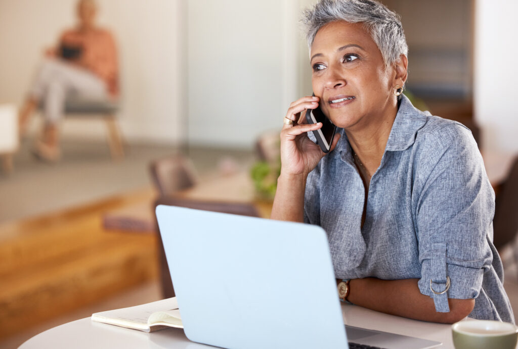 Woman calling First Choice Senior Care for an appointment